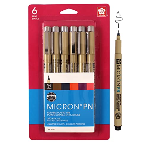 Sakura Pigma Micron Plastic Nib Pens - Archival Black And Colored Ink Pens - Pens For Writing, Drawing, Or Journaling - Black And Assorted Colored Ink - 0.45 Mm Plastic Nibs - 6 Pack #TOP5