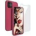 JASBON Case for iPhone 11 Case,Silicone Shockproof Phone Case with Free Screen Protector,Gel Rubber Case Full Body Protection Drop Protection Cover for iPhone 11 6.1 inch(2019)-Rose Red