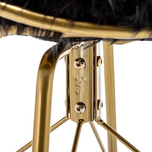 Alunaune 26Inch Swivel Metal Bar Stools Gold Bar Chairs Set Of 2 Black Faux Fur Counter Height Barstools Home Kitchen Counter Stool-Gold #TOP5