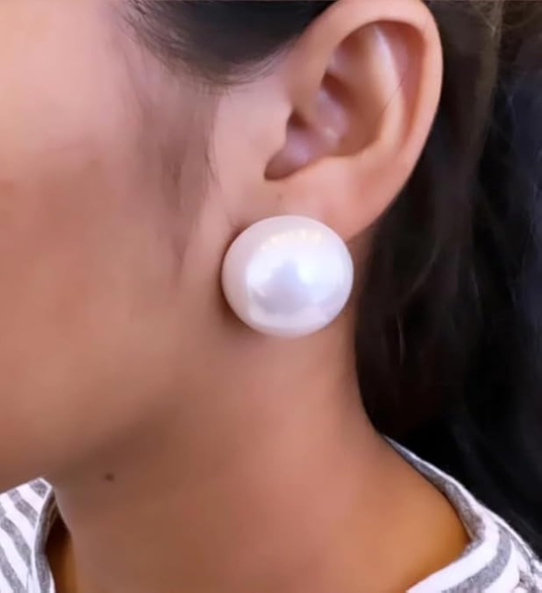 Women's Oversized Pearl Stud Earrings, Classic White Design