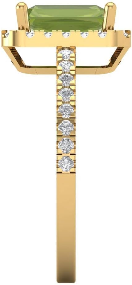 Clara Pucci 1.95 Brilliant Emerald Cut Solitaire W/Accent Natural Green Peridot Bridal Wedding Statement Ring Solid 18K Yellow Gold
