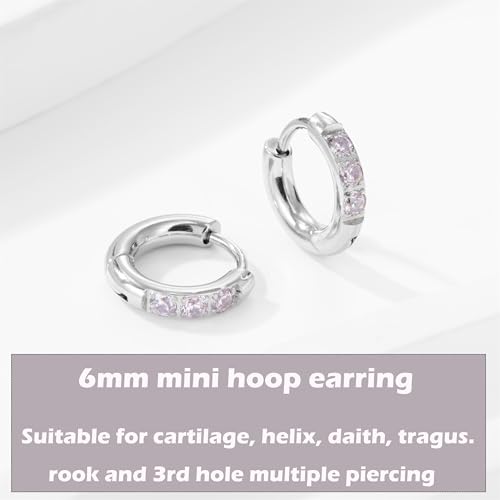 Image of Hypoallergenic Unisex Surgical Steel Small Cubic Zirconia Huggie Hoop Earring, Color Gold - Silver - Rose Gold - Black - Rainbow, Size 6mm- 12mm Safe for Sensitive Ear