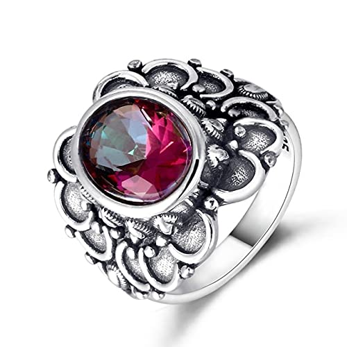 DJMJHG Ovale créé Mystique Topaze Argent 925 Anneaux Pierres précieuses Pierres de Lune Naturelles Anneaux pour Fille Mariage fiançailles Bijoux Goutte 8...