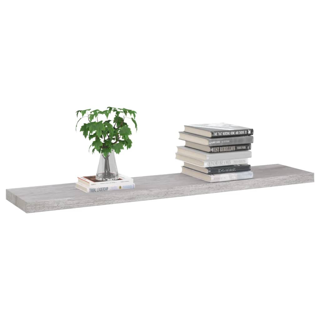 Estantería de pared para salón, 4 unidades, color gris hormigón, 120 x 23,5 x 3,8 cm, MDF, fácil expansión de la superficie de la pared, estantería de almacenamiento para dormitorio, sala de estar