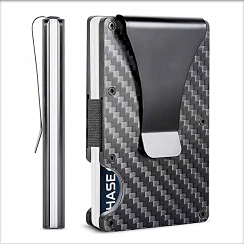 RFID Blocking Carbon Fiber Wallet Slim Money Clip and Minimalist Wallet Aluminum Metal Wallet Front Packet and Business Card Holder Black blue4