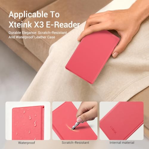 Image of CoBak Magnetic Case for XTEINK X3 eBook Reader, 3.7 inch Ultra-Lightweight PU Leather Cover(Rose Red)