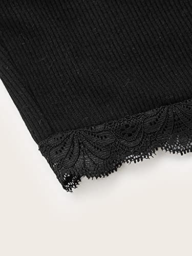 Makemechic Women's Y2K Lace Trim V Neck Sleeveless Cami Crop Top Camisole Black S #TOP3