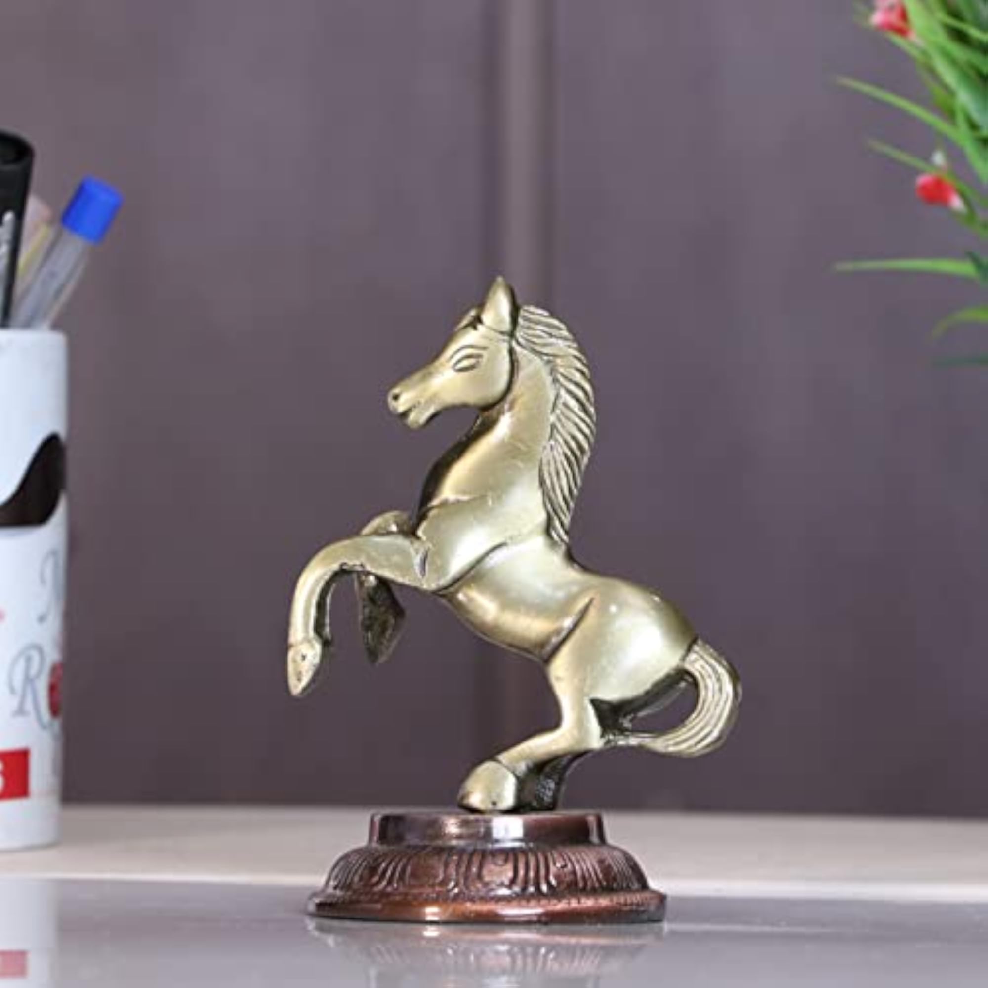 Jumping Horse Metal Statue, Wealth Table Top Figurine