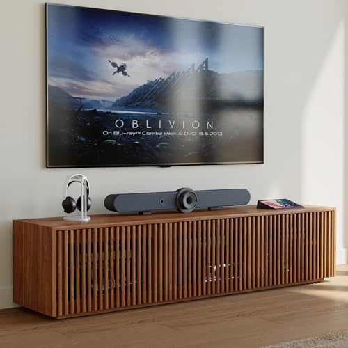 POVISON Full Assembled Mid Century Modern TV Stand, Wood Slatted Media Console for...