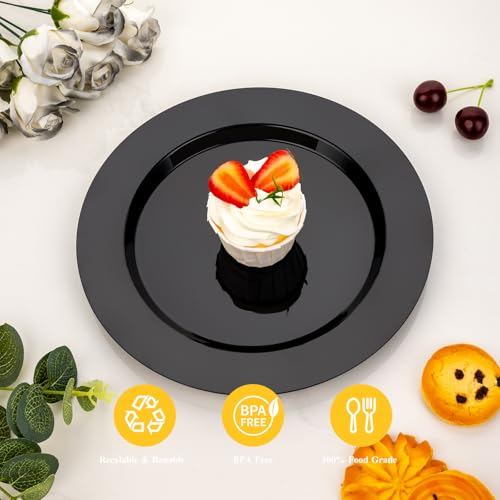 Image of Goodluck 200PCS Black Plastic Plates, Heavy Duty Disposable Black Plates