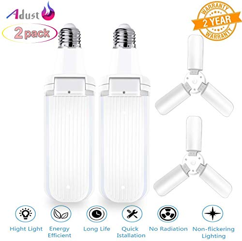 (2 Pack) Adust Garage Light Deformable 45W,E26/E27 led Garage Ceiling Lights,Triple Glow 4500lm,Super