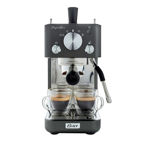 La mejor comparación de Cafetera Oster Espresso y Capuccino que puedes comprar esta semana. 43 Oster Cafetera Espresso Perfect Brew Compacta, para Café Espresso, Capuchino, Flat White y Latte, con Bomba Italiana de 15 bar, Tubo de Vapor de Acero Inoxidable para Arte Latte,...