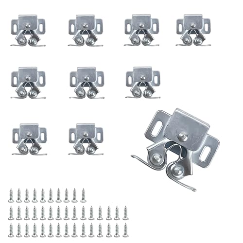 10 Stück Türschnapper Kaltgewalzter Stahl, MUNTE Doppelrollen Möbelschnapper, Schrank Federschnäpper Schubladen, mit Schrauben, für Die Meisten Kleiderschränke, Schränke, Schubladen
