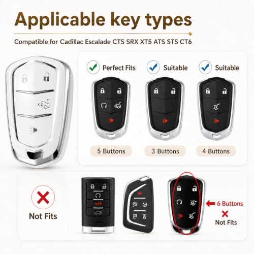 Image of Key Fob Cover for Cadillac, White Braided Loop, Silver Edge