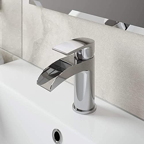 Modern Bathroom Waterfall Mono Basin Taps Sink Mixer Tap Brass Curved Single Lever Round Chrome