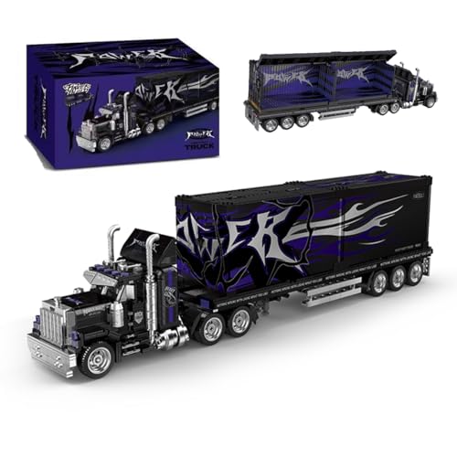Miabrixbrix American Retro Tractor Truck Building Set, 10-Wheels Modular Detachable Semi Truck Toy for Adults and Car Enthusiasts, Car Model Kit Display Gift 1531pcs