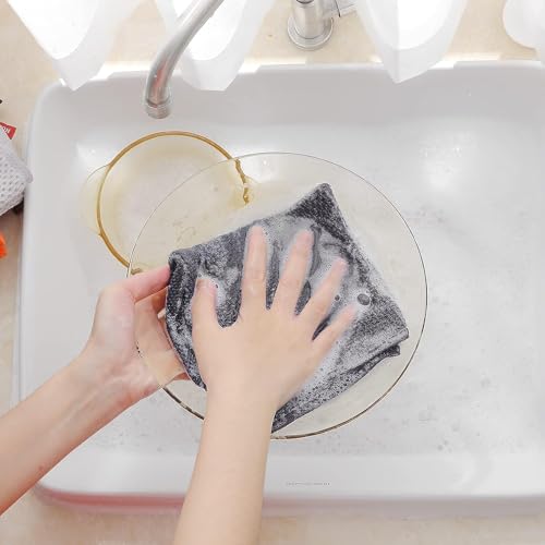 Image of Kitchen Cotton Lint Free Waffle Weave Hand Towels, Quick Drying Dish Cloths, Highly Absorbent Dish Rags Tea Towels Set with Hanging Loop, 13.4 inchx 13.4 inch, Dark Grey, Pack of 4
