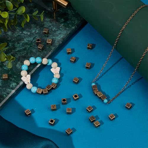 Perles carrées alphabet en bronze antique SUNNYCLUE pour création de bijoux DIY - 4