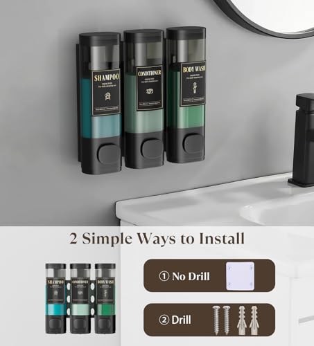 Image of Luxspire Shampoo and Conditioner Dispenser, Shower Soap Dispenser 3-Chamber | Lockable Large Capacity 900ml No-Drill Wall-Mounted Shampoo and Body Wash Dispenser for Bathroom Hotel Kitchen Airbnb