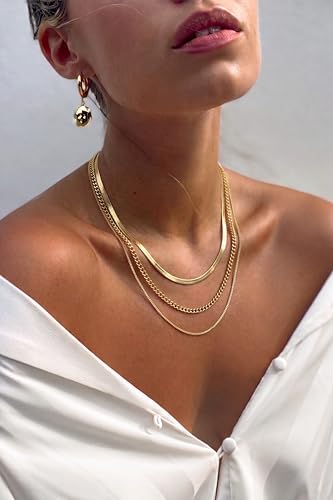 Image of Tewiky Layered Necklaces for Women 14k Gold Plated Chain Necklace Set