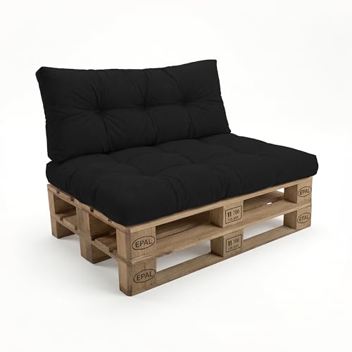 POKAR Set de 2 Coussins Matelassé pour Palettes Euro: 1x Assise 120x80cm + 1x Dossier 120x40cm, en Mousse formée à Froid, pour Canapé de Jardin, Intérieur...