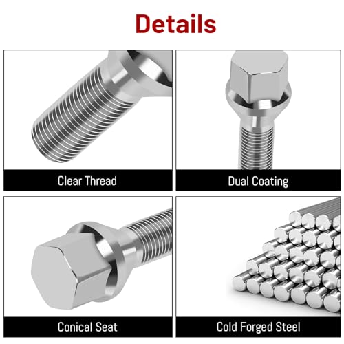 Image of M12x1.25 Stock Wheel Lug Bolts Endxedo 20PCS 28MM Shank 19MM Hex Stock Wheel Studs for 2015-2023 Renegade 2018-2022 Jeep Compass 2012-2016 Dodge Dart Chrysler 200