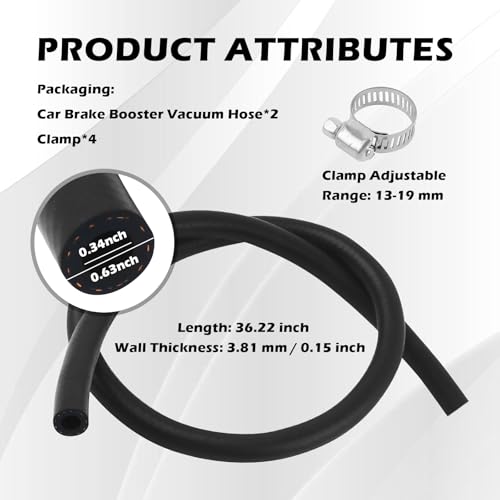 Image of 2PCS 27232 11 /32 inchx36 inch Car Brake Booster Vacuum Hose Kit 300PSI with Clamps,Soft Power Brake Vacuum Lines Automotive as Replacement,Essential Brakes Booster Vacuums Hose Automotive Parts (2PCS)