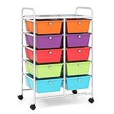 【Grand espace de rangement : 】Avec 1 grande plate-forme supérieure (58,5 x 37 cm ) et 10 tiroirs (34 x 26 x 12 cm), ce chariot de rangement vous offre un espace spacieux pour ranger différents objets.