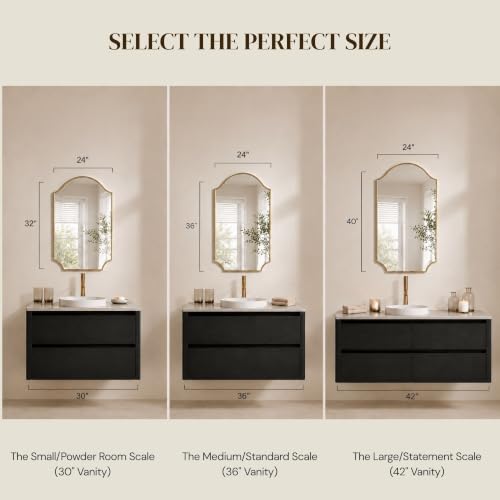 Image of TEHOME Chrome Scalloped Bathroom Mirror, Silver Irregular Bathroom Mirror, 24x40''