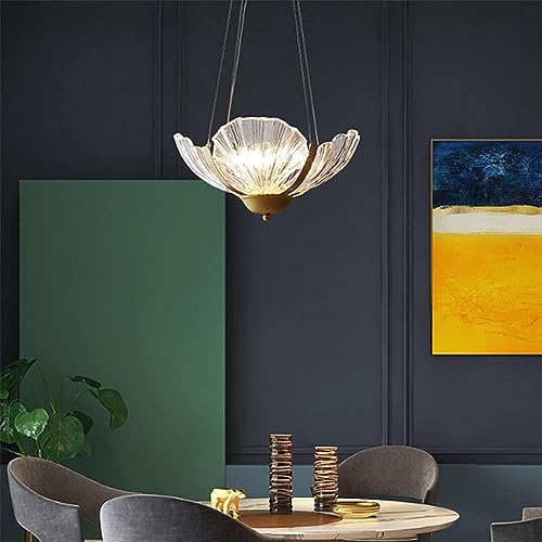 Lustre en verre suspendu doré effet coquillage avec éclairage doux