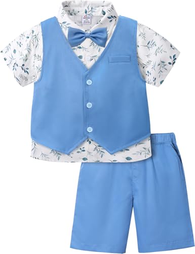 A&J DESIGN Toddler Suit, Gentleman Outfit for boys, 3pcs Clothes Set Shirt & Vest & Shorts with Bowtie