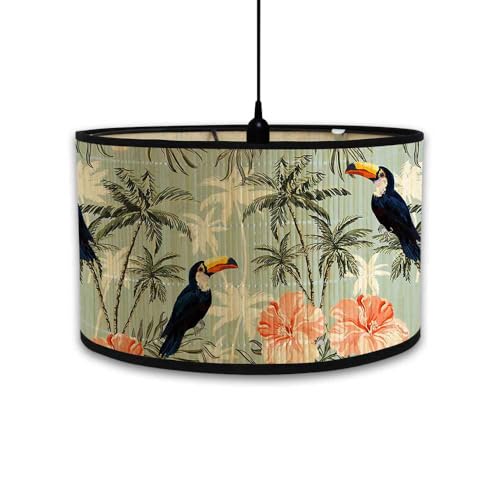 FANSU Round Drum Light Shade for Table Lamp, Modern Pattern Pendant Lampshades Easy Fit for Living Rooms, Bedroom, Hallways, Reading Room (Hibiscus,30x20cm)