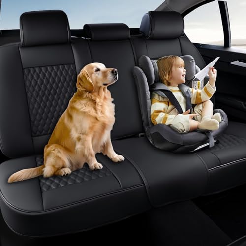 Image of Coverado Rear Seat Covers, Leather Seat Cover for Car, Universal Waterproof Automotive Seat Cushion Protector for Most Cars Trucks SUV (Black)