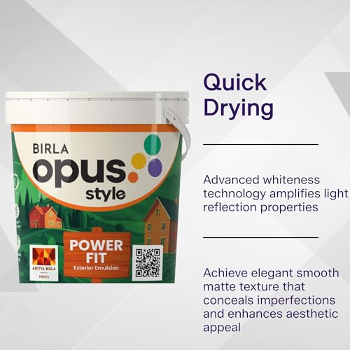 Image of Birla Opus Style Power Fit Exterior Emulsion Paint (4L, Tiny Ripples, Matte Finish) | Superior Whiteness & Brightness, Excellent Finish, Low VOC | 2 Yr Warranty | For Exterior, Outdoor Walls