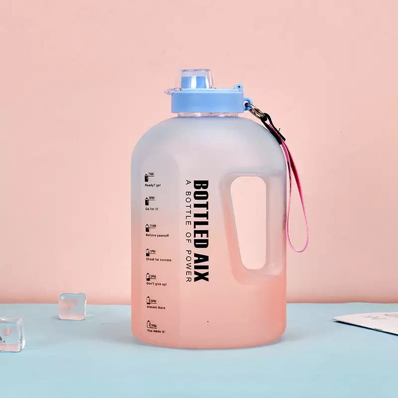 PIKFOS2 in 1 Sport Water Bottle with Handle, 2.2L Water Bottle with Time Marker for Measuring Daily Water Intake, BPA Free Water Bottle for Fitness Travel Gym (Blue)