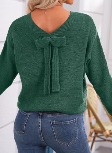 Image of EVALESS Sweaters for Women Long Sleeve Fall Outfits 2026 Back Bow Knot Sweaters Round Neck Solid Knit Pullover Tops