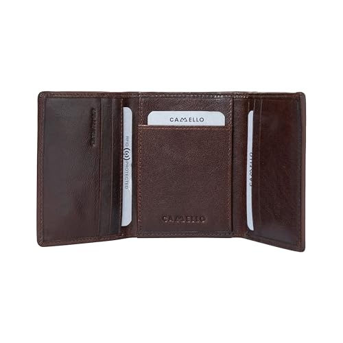 CAMELLO Crunch Leather Tri-Fold Men's Card Holder – Slim & Stylish Wallet for Everyday Use/Three Slip Pocket / 5 Card Slot,1 ID Slot and Two Bill Compartment. (Brown)3