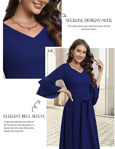 Image of DRESSTELLS Women's Cocktail Dress Summer Wedding Guest Party Vintage 3 /4 Bell Sleeve V Neck A-Line Dress