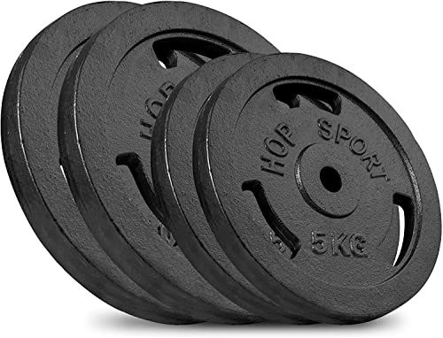 Hop-Sport Poids en Fonte Musculation Ensemble de Poids pour le Levage, Ensemble de Disques au Choix: 5kg / 10kg / 20kg / 30kg / 40kg / 60kg - 30 kg (2x10 kg + 2x5 kg) Cover