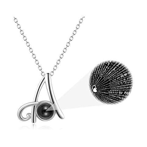 WINNICACA 100 languages I Love You Necklace Initial Letter A Sterling Silver Pendant to Girlfriend for Valentine's Day Gifts Cover