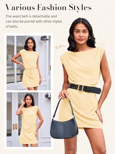 Image of Wenrine Womens 2026 Summer Mini Dress Casual Sleeveless Tie Waist Loose Ruched Beach Vacation Short Sundresses