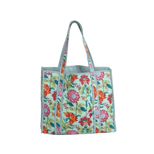 Image of Cotton Tiger Block Print Tote Bag, Indian Handmade Shopping Shoulder Bag, Unisex Market Daily Use