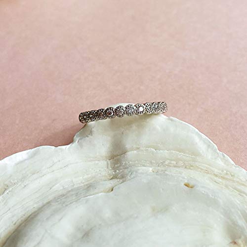 925 Sterling Silver 2.5mm Milgrain Wedding Band Vintage Stacking Round Bridal Half Eternity Ring2