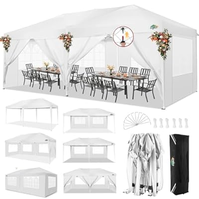 COBIZI Canopy 10x20 Pop Up Canopy with 6 Sidewalls,Waterproof Canopy Outdoor Event Shelter UPF 50+ Gazebo Portable Tents for Parties Beach Camping Wedding Commercial Instant Easy up Canopy 10x20,White
