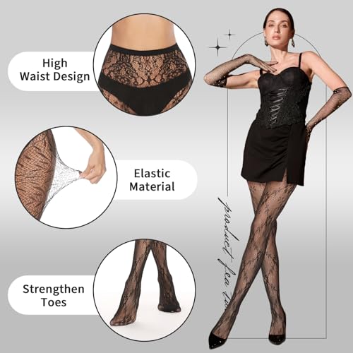 MANZI 4 Pairs Patterned Tights for Women Fishnet Stocking2