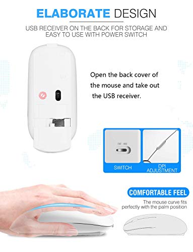 New [Upgraded] Slim Wireless Mouse, 2.4G Silent Laptop Mouse With Nano Receiver, Ergonomic Wireless Mouse For Laptop, Portable Mobile Optical Mice For Laptop, Pc, Computer, For Notebook Mac (Silver) #TOP6
