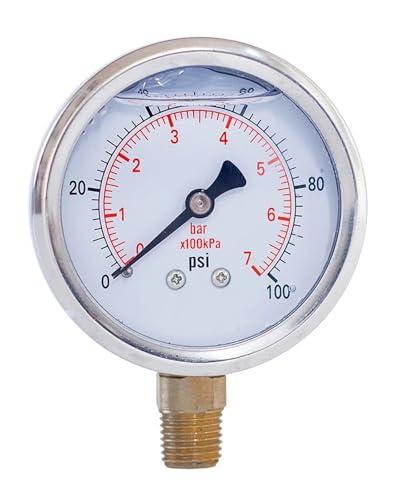 Manomètre composé rempli de glycérine boîtier 2 pouces et raccord bas 1/4 NPT -30 InHg à 30 PSI - 3