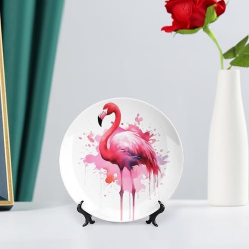 Plato decorativo de porcelana fina estilo chino Flamingo 6 pulg miniatura 6