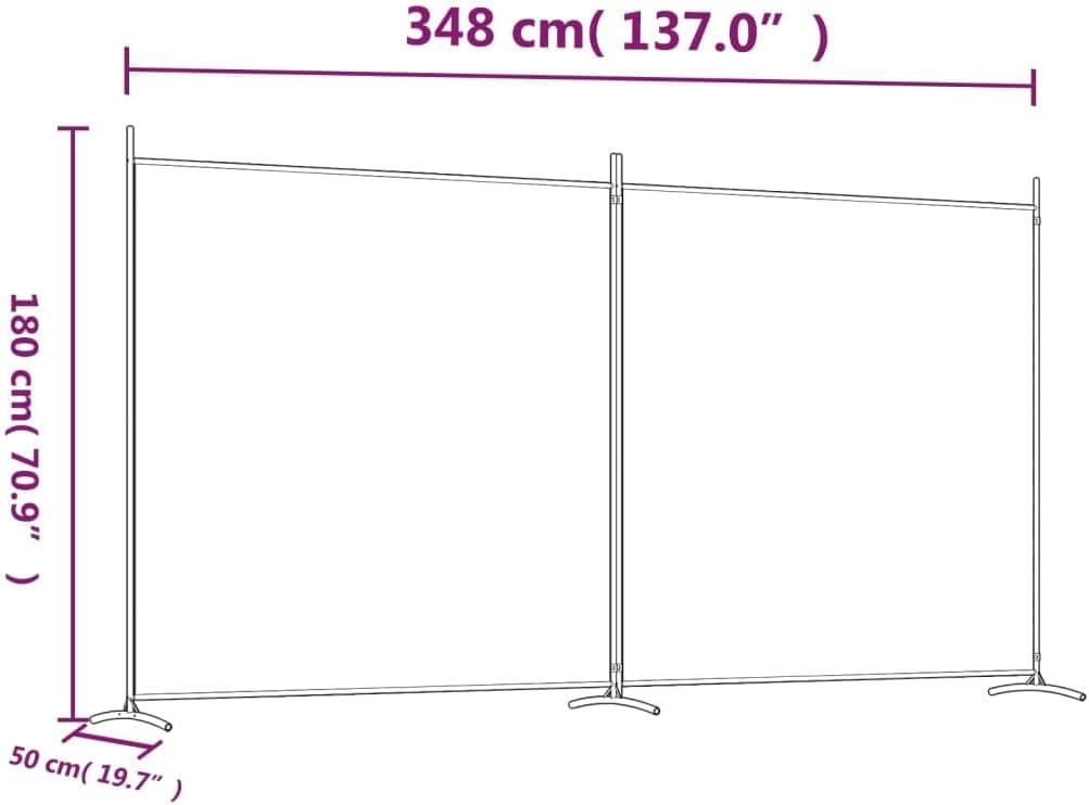 Technical drawing with dimensions of the room divider: 137 inches wide, 70.9 inches high, and 19.7 inches deep at the base.