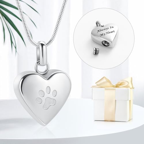 Pet Einäscherung Schmuck für Asche Anhänger Paw Print Pet Heart Urn Halskette Memorial Keepsake Schmuck für Haustier/Hund/Katze Asche